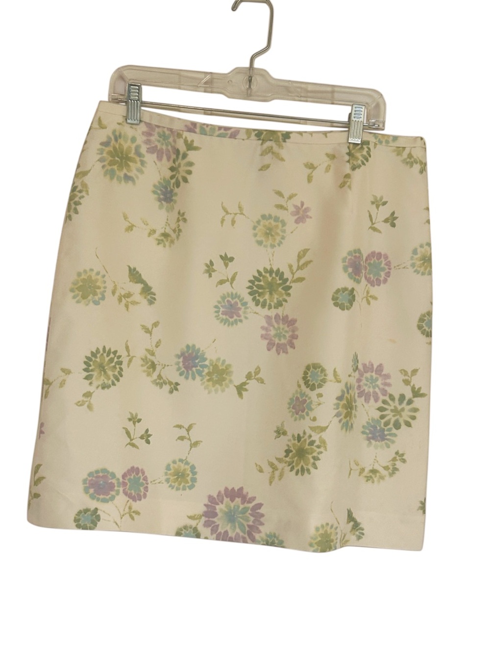 Ann Taylor Cream Floral Silk Skirt with Pastel Flowers Size 14